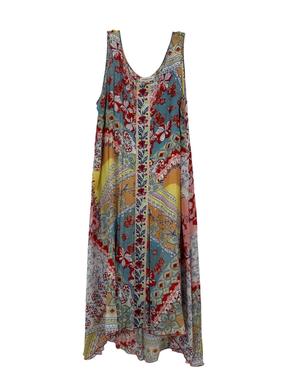 Coldwater Creek Lightweight Abstract Floral Lined Multi VNeck Tank Maxi Dress PL